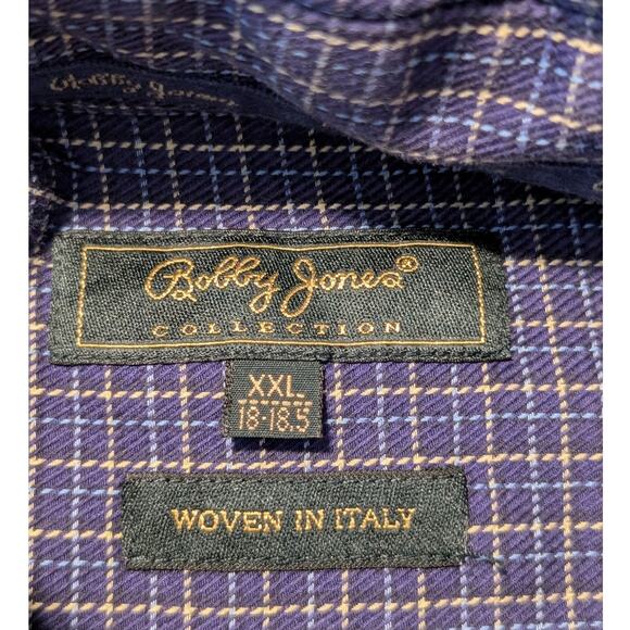 Bobby Jones Collection Woven in Italy Navy Plaid Button Down Shirt Mens Sz XXL - Picture 3 of 10